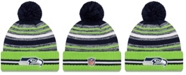 New Era Youth Navy/Neon Green Seattle Seahawks 2021 Sideline Sport Pom Cuffed Knit Hat